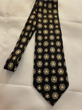 Valentino Black Tie with Gold Medallion Pattern